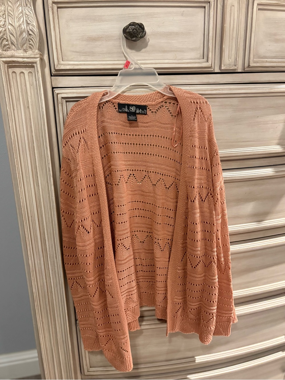 Peach Open-Knit Lightweight Long Cardigan